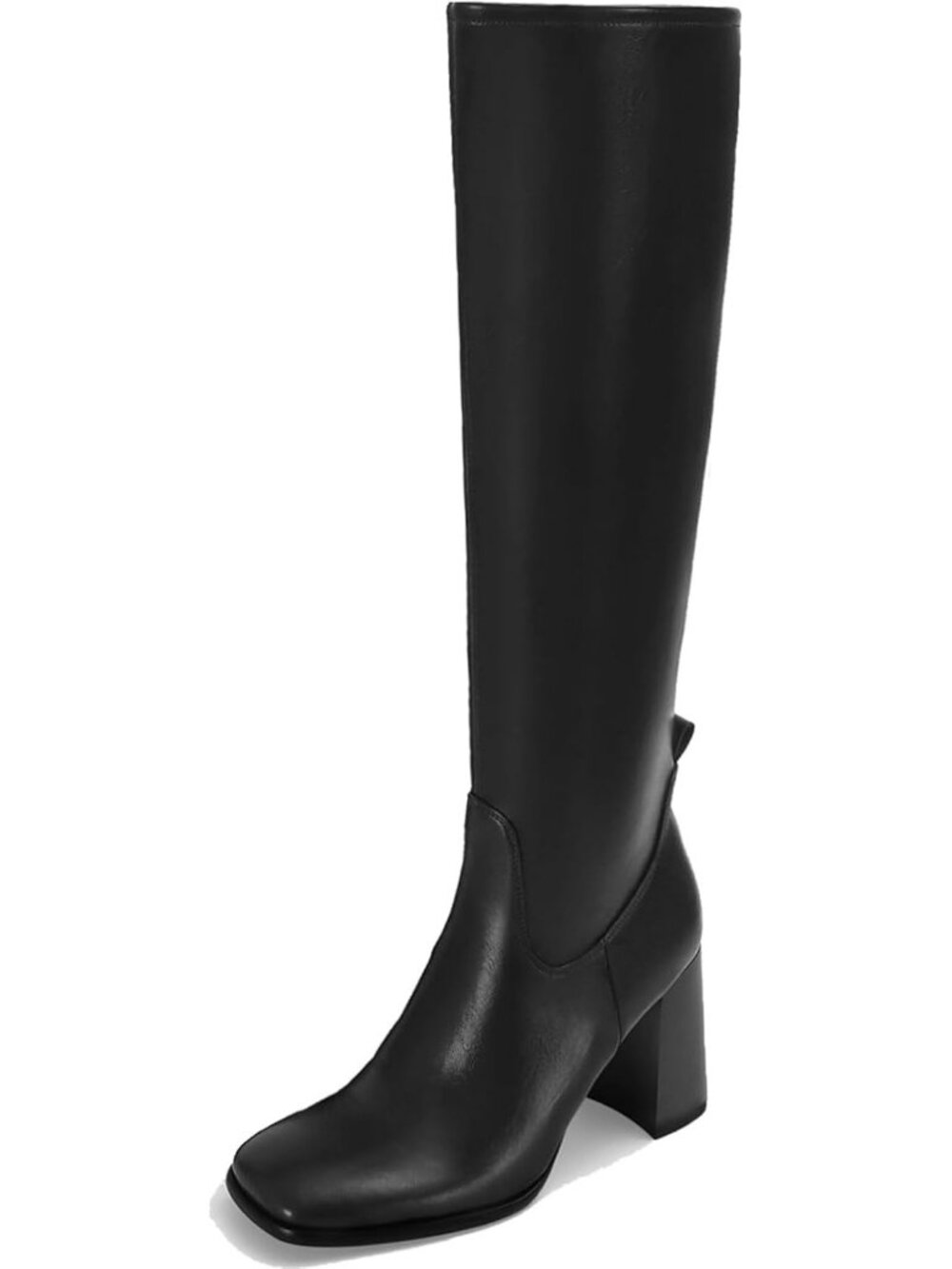 Women's Black Round Toe Comfortable Low Block Chunky Heel Side Zipper Tall Boots